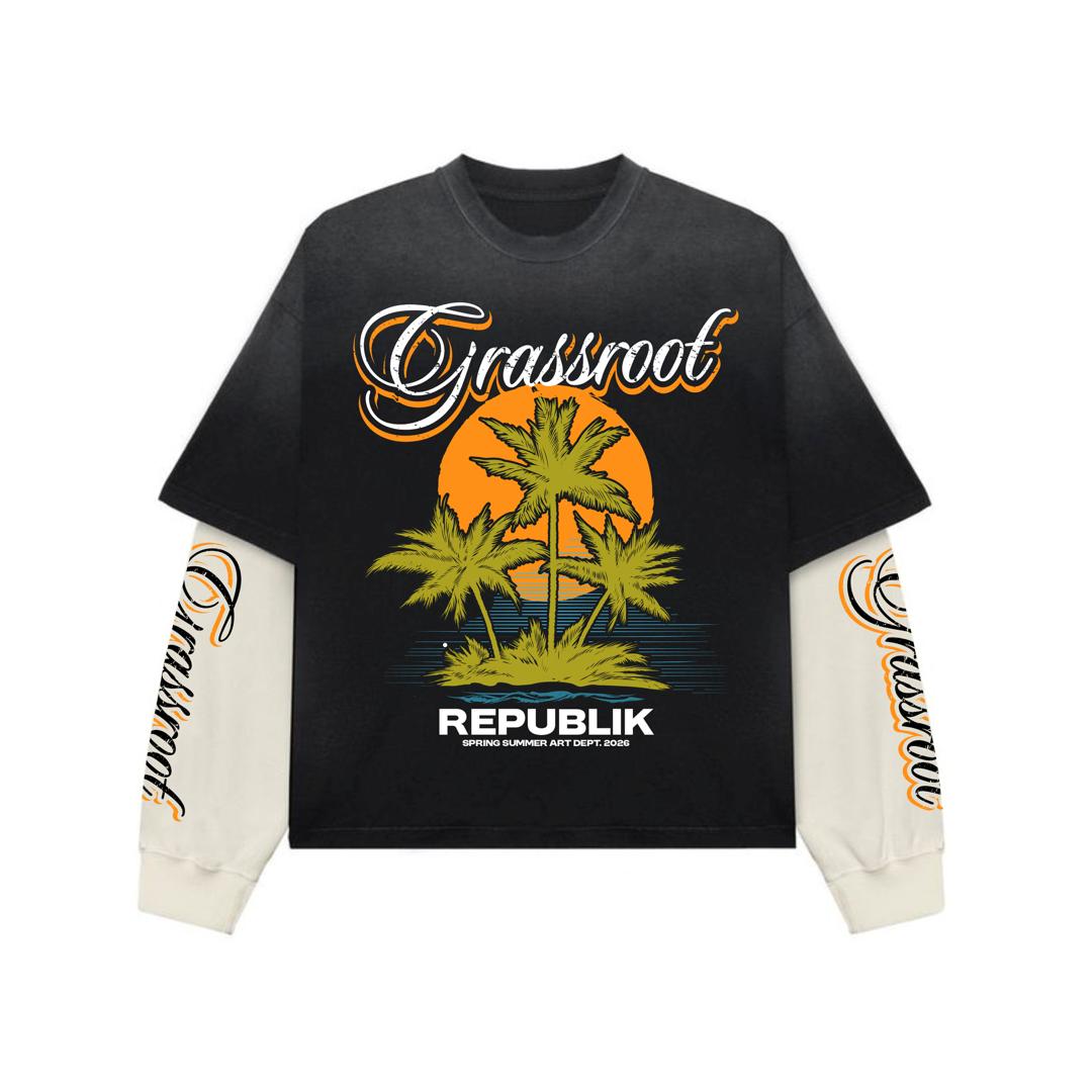 Black Tropical Grassroot Layered Tee